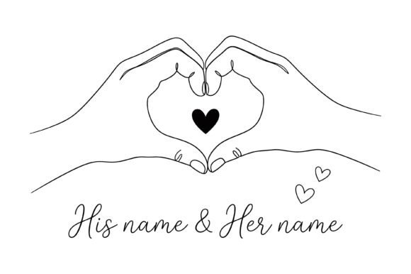 Couple Heart Hands Line Art Design Graphics