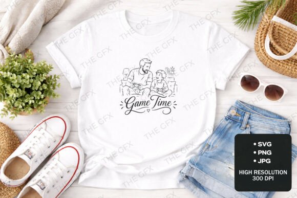 Father and Son Game Time T-Shirt Design Graphics