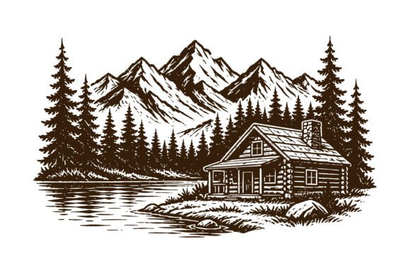 Mountain Cabin Lake Nature Design