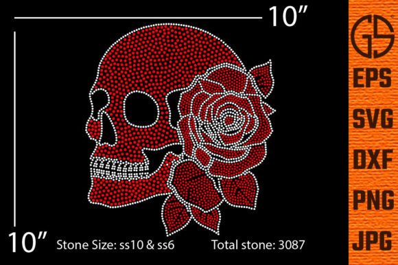 Skull Rhinestone Design with Rose: Graphics for T-Shirt Designs