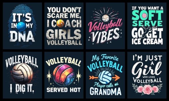 Volleyball T-Shirt Design Bundle: Graphics & T-Shirt Designs